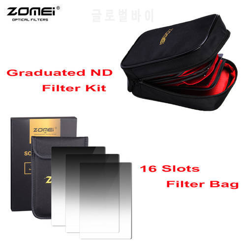 Zomei 3 in 1 Gradient Grey Graduated ND 100*150mm Square ND16/4/8 filter for Cokin Z Lee Holder series with16 slots filter case