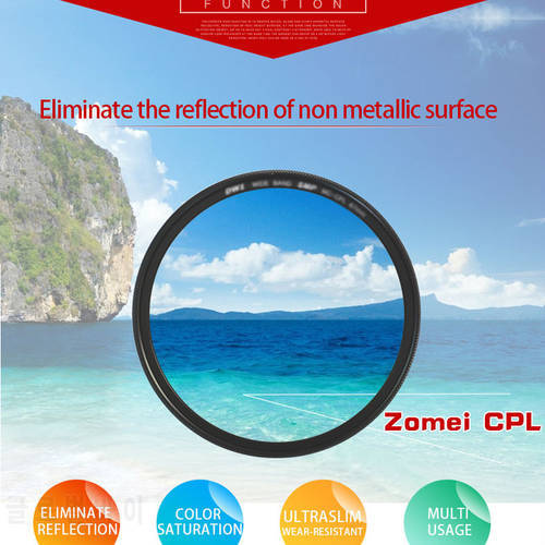 Zomei 49mm/52mm/55mm/58mm/62mm/67mm/72mm/77mm/82mm CPL Circular Polarizer Polarizing Filter for Canon Nikon Sony Camera Lens