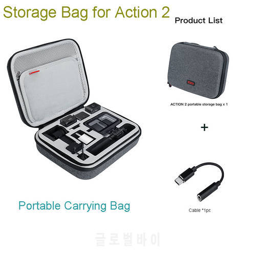 for Action 2 Combo Storage Bag Water Rsistant Box Handbag Carrying Case 3.5MM Mic Adapter Cable Line for DJI Osmo Action2 Camera