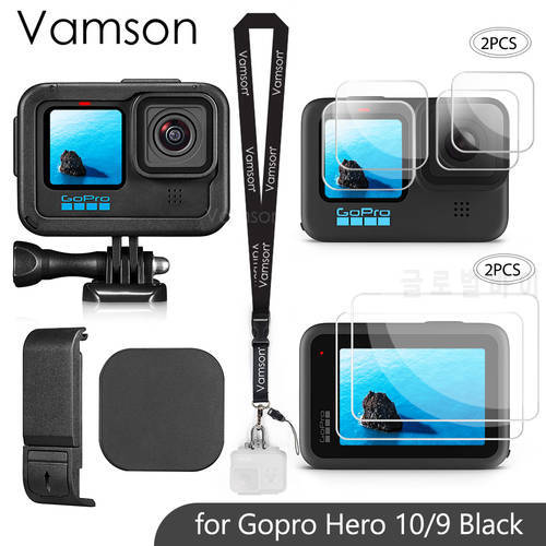 Vamson for GoPro Hero 11 10 9 Black Accessories Protective Cover Frame Case with Double Cold Boots Lens Cap for GoPro 10 Camera