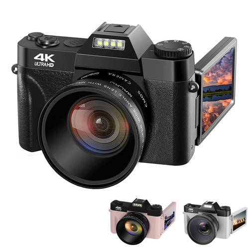 4K High-definition Digital Camera 3 Inch 48MP 16x Digital Zoom Flip Screen Auto Focus For Photography On YouTube, External Lens