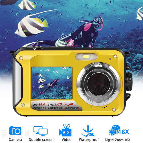 Waterproof Digital Camera 1080P HD 2.4MP Dual Screen Selfie Video Recorder LED Fill Light 16x Zoom Professional Camera Youtube
