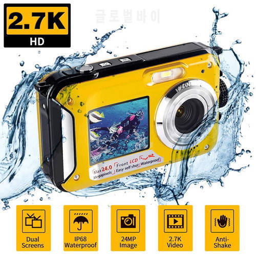 Waterproof Anti-Shake Digital Camera 1080P Full HD 2.4MP Dual Screen Selfie Video Recorder LED Fill Light 16x Zoom Function