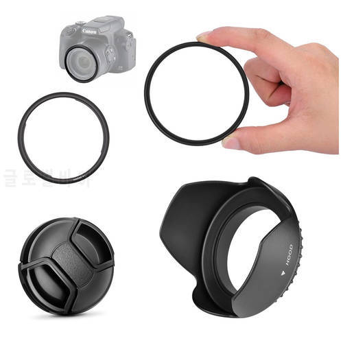 58mm UV Filter Lens Hood Cap & Adapter Ring for Canon Powershot SX540 SX530 SX520 HS Camera