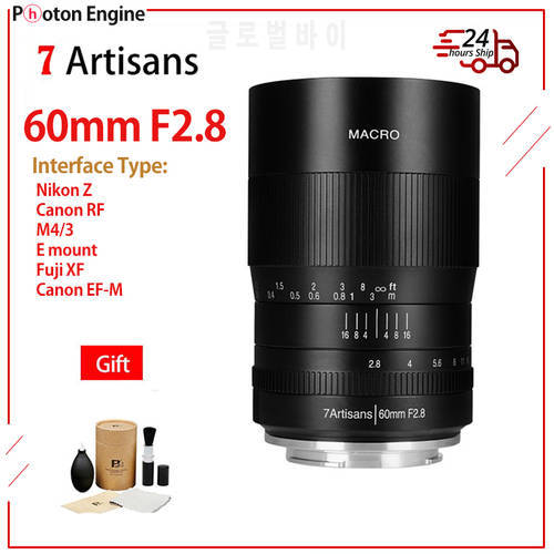 7artisans 60mm f2.8 1:1 magnification macro lens is suitable for the Canon EOSM EOSR E Fuji M43 nikon z Mount