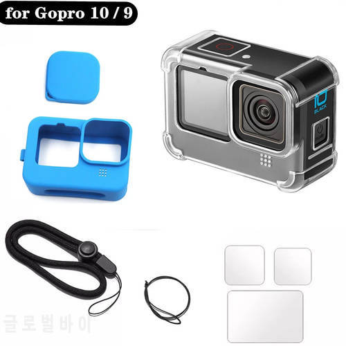 Air Armor Anti-fall Silicone Case for GoPro 10/ 9 Transparent TPU Shockproof Housing Cover Tempered Glass Screen Film gopro 10 9