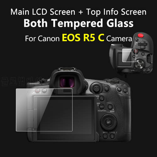 for Canon EOS R5C Camera Tempered Protective Self-adhesive Glass Main LCD Display + Film Info Screen Protector Guard Cover