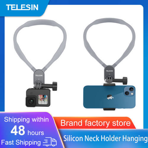 TELESIN Silicon Neck Holder Hanging Mounting Bracket 360 Degree Phone Stand For Gopro11 10 9 8 7 6 5 Action 2 Insta360 Cellphone