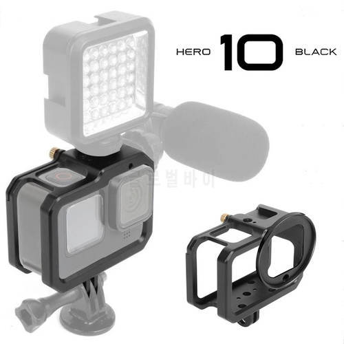 Gopro Hero 11 10 9 Metal Protective Frame Cage Rig for Go Pro 11 10 Accessory with Cold Shoe 52mm UV Lens Filter Mount Adapter