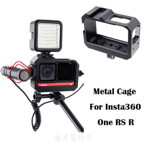 Metal Cage For Insta360 One RS R Cameras Frame with Cold Shoe for LED Light Microphone Vlog Cage Housing Border Protective Case