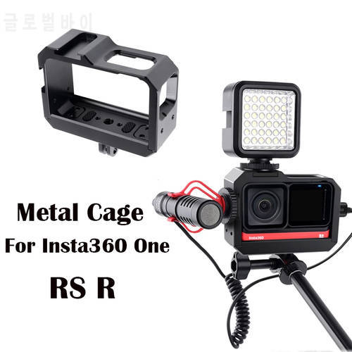 For Insta360 One RS R Camera Metal Cage with Cold Shoe for LED Light Microphone Vlog Cage Frame Housing Border Protective Case