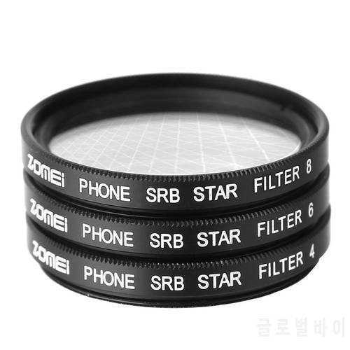 37mm Clip-On 3 in 1 Universal Phone Camera Star Cross Twinkle Filters Lens Kit 4 Points + 6 Points and 8 Points for Smartphone