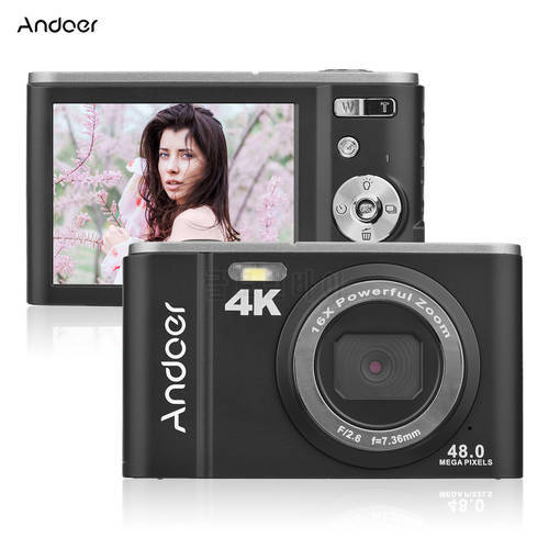 Andoer 4K Digital Camera 48MP 2.8inch IPS Screen 16X Zoom Self-Timer Face Detection Anti-shaking with 2pcs Batteries Carry Pouch