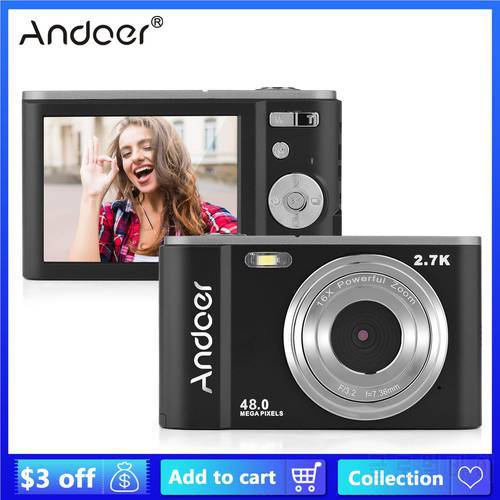 Andoer Portable Digital Camera 48MP 2.7K 2.88in IPS 16X Zoom Auto Focus Self-Timer Face Detection Anti-shaking Strap Carry Pouch