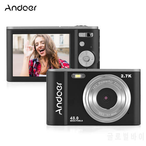 Andoer Portable Digital Camera 48MP 2.7K 2.88-inch Screen 16X Zoom Auto Focus 128GB Extended Memory Face Detection Anti-shaking