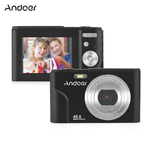 Andoer 1080P/2.7K Digital Camera 48MP 2.4-inch IPS Screen 16X Zoom AF Self-Timer Face Detection Anti-shaking with 2pcs Batteries