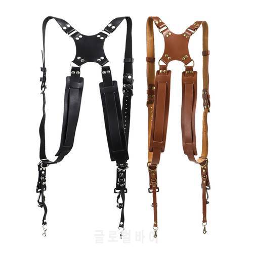 2022 New Camera Strap Photography Accessories for Two Cameras Dual Shoulder Leather Harness Leather Rivets Camera Suspenders