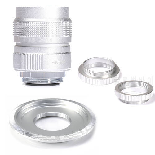 Silver Fujian 25mm f/1.4 APS-C CCTV Lens+adapter ring+2 Macro Ring for SONY NEX Mirroless Camera A5300/A6000/A6300/A7/A7II/A9