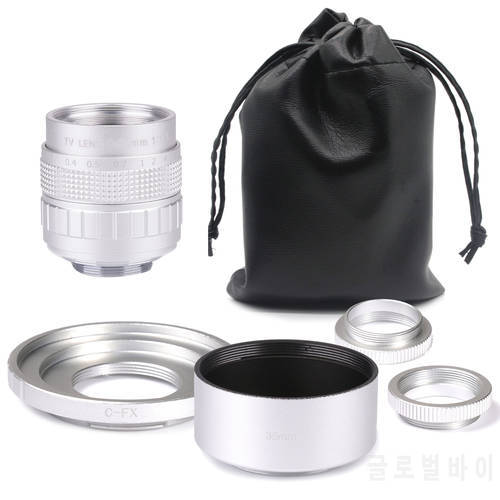 Silver Fujian 35mm f/1.7 APS-C CCTV Lens+adapter ring+2 Macro Ring+lens hood for Fujifilm X Mount Mirroless Camera XT30/X100F