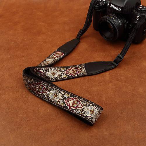 Embroidered camera strap soft cotton digital camera neck strap leather lanyard adjustable length