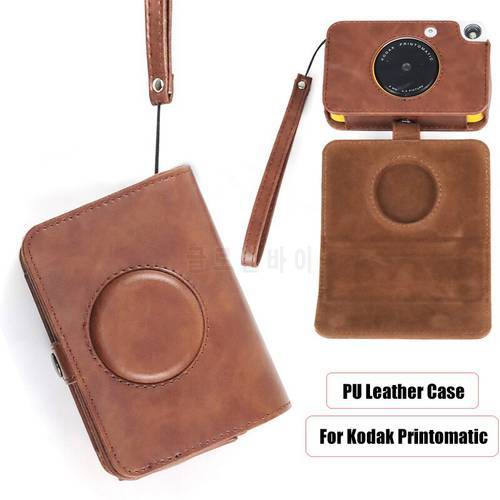 Retro PU Leather Camera Bag for Kodak Printomatic Printer Portable Protection Case Cover Pouch with Vintage Removable Hand Strap