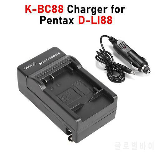 D-LI88 Charger with Car Charger K-BC88 Charger for Pentax Optio H90 P70 P80 W90 WS80 D-LI88 Battery Charger