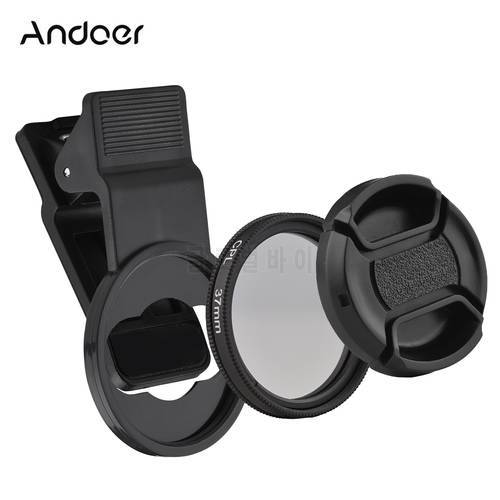 Andoer 37mm Clip-on Circular Polarizer Lens Smartphone CPL Filter Set with Phone Clip Lens Protector for Smartphone Photography