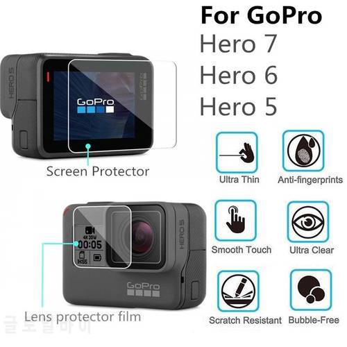 VSKEY 20PCS Tempered Glass for GoPro Hero 7 6 5 Camera LCD Screen Protector + Lens Cap Protective Film for Hero 5/6/7