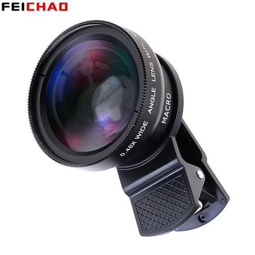 2 in 1 Lens Universal Clip 37mm Professional 0.45x Super Wide-Angle 12.5x Macro HD Lens for iPhone Android Mobile Phone Lens Kit
