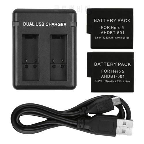 Dual Port Slot AHDBT-501 Lithium Battery Charger for GoPro Hero 5 6 7 HERO5 Black Cam Camera Battery Charging Dock Accessories