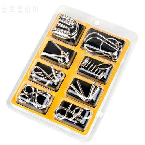 8pcs/Set Metal Wire Puzzle IQ Mind Brain Teaser Puzzles Game Adults Children Kids Montessori Early Educational Toys