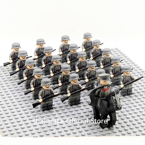 21pcs Officer Soldier WW2 German Army Horse Troop Military SWAT Team Weapon Building Blocks Bricks Figures Educational Toys Boys
