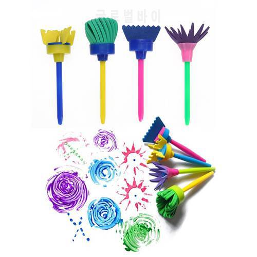 4/6pcs Rotate Spin Paint Drawing Sponge Brushes Kids DIY Flower Sponge Art Graffiti Brushes Painting Tool Education Drawing Toys