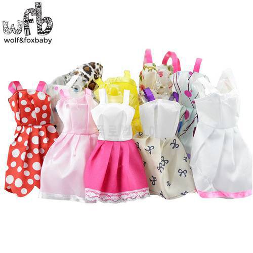 5pieces/pack Fashion Flower Doll Dresses Package Hip Skirt Short-sleeved Handmade Dolls Accessories Clothes