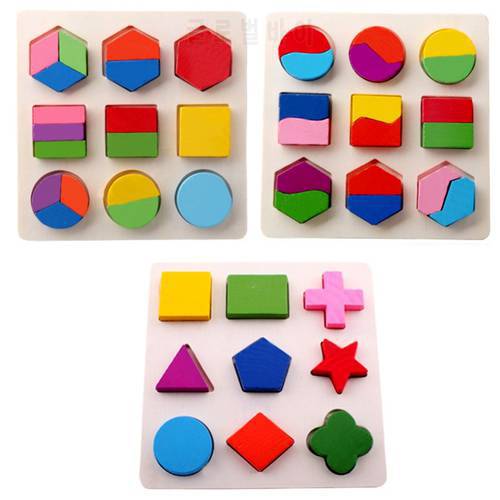 Wooden Geometric Shape Puzzle Toy Colorful Montessori Early Educational Learning Jigsaw Pattern Matching Jigsaw Puzzle Toy Gifts