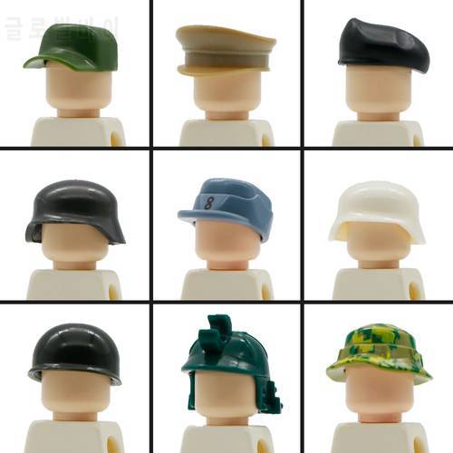 Military Building Blocks German WW2 SWAT UK Soldiers Figures Accessory Army Beret MOC Knight Helmet Cap Hat Military Toys Parts