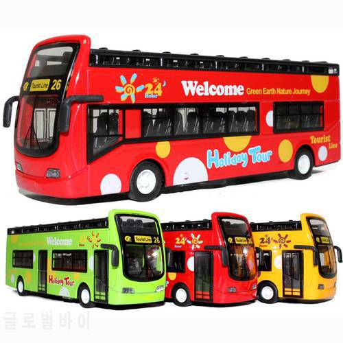 Pullback Light Up Public Tourism Bus Tour Model Toy 3 Colors Vehicles Kids Boy Plaything Musical Metal Diecast Bus Birthday Gift