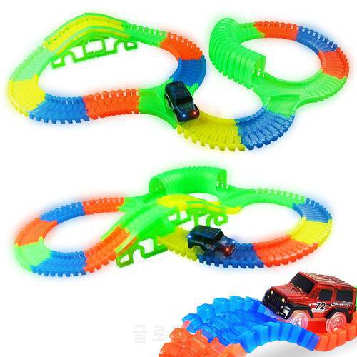 Glowing Race Track Bend Flex Flash in the Dark Assembly Flexible Car Toy /165/220/240pcs Glow Racing Track Set DIY Puzzle Toys