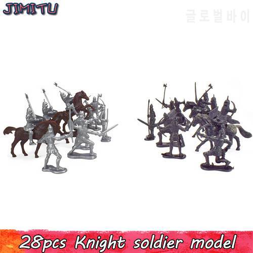 28 PCS Medieval Knights Model Toy Medieval Rome Empire Warriors Horses Soldier Figures Model Kits Toys for Children Collection