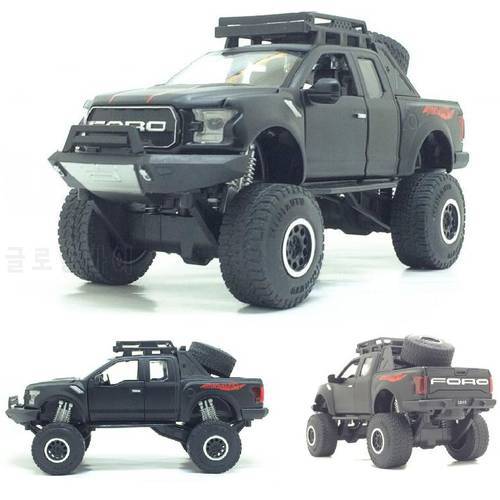 1:32 Raptor F150 Pickup Truck Metal Toy Cars Model With Music Flashing Sound For Boys Birthday Gifts Free Shipping