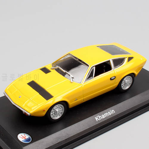 1/43 Scale LEO Khamsin Tipo AM120 Metal Diecast Model Grand Tourer Coupe Car Replica Toy Gift Collectible Acrylic Box Yellow