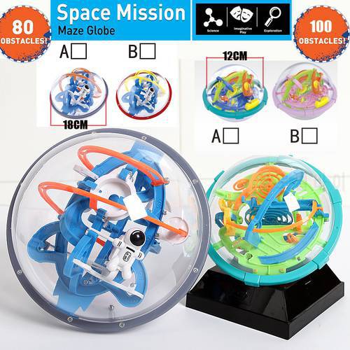 New Magic 3D Space Mission Maze Globe Puzzle Intellect Ball 80-100 Obstacles Educational Interactive Brain Teaser for Children