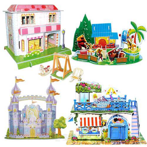 DIY 3D Puzzles Assemble Model Of Three-dimensional Cartoon Building Castle Educational Toys For Children Brinquedos Adult Jigsaw