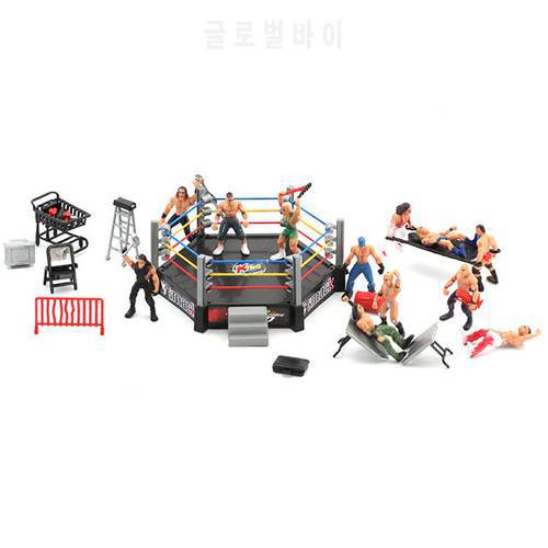 Wrestler Athlete Wrestling Figure Gladiator Model Set with Fighting Station Arena Cage Assembled Battle Game Toy for Boys