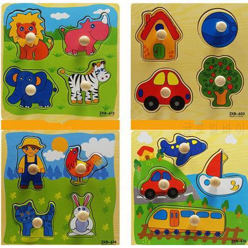 1pc Wooden Puzzles For Children Educational Toys Animals Cartoon Grab Knob Puzzles Toy