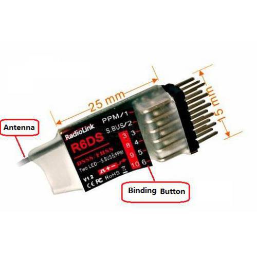 Original RadioLink R6DS 2.4G 6CH DSSS & FHSS RC Receiver for RadioLink AT9 AT9S AT10 Transmitter Support SBUS PPM PWM