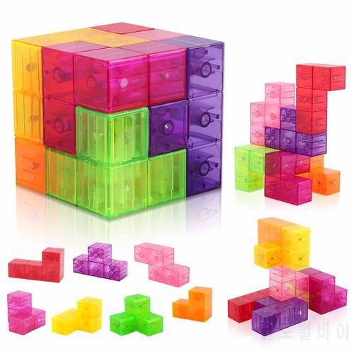 3x3 Magnetic Cube Building Blocks 3D Magnet Tile 7Pcs Set Puzzle Speed Cube 3x3x3 with 54pcs Guide Cards Intelligence
