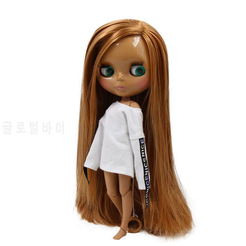 ICY DBS Blyth Doll joint body dark skin straight golden hair with bangs 30cm 1/6 girls gift