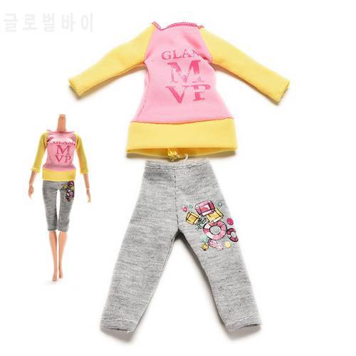 High Quality Letter Cartoon Printing Doll Suits Lovely Long Sleeve T-shirts Pants For Doll Clothing