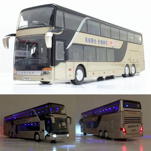 Sale High Quality 1:32 Alloy Pull Back Bus Model High Imitation Double Sightseeing Bus Flash Toy Vehicle for Kids Children Gift